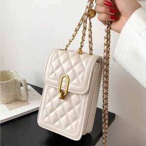 Elegant Beige Cream Flap Chain Bag